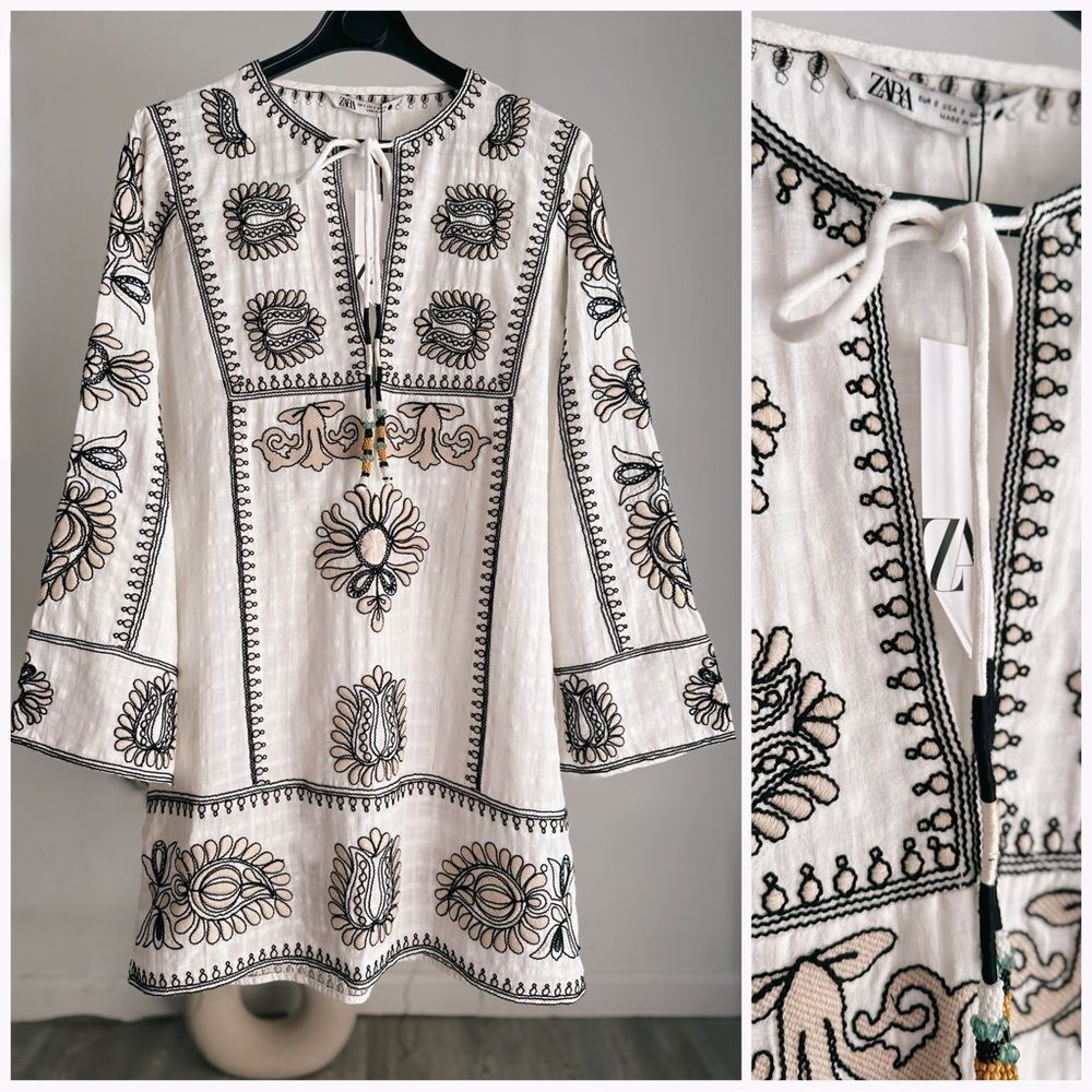 Zara Short Embroidered Dress New - Picture 1 of 6